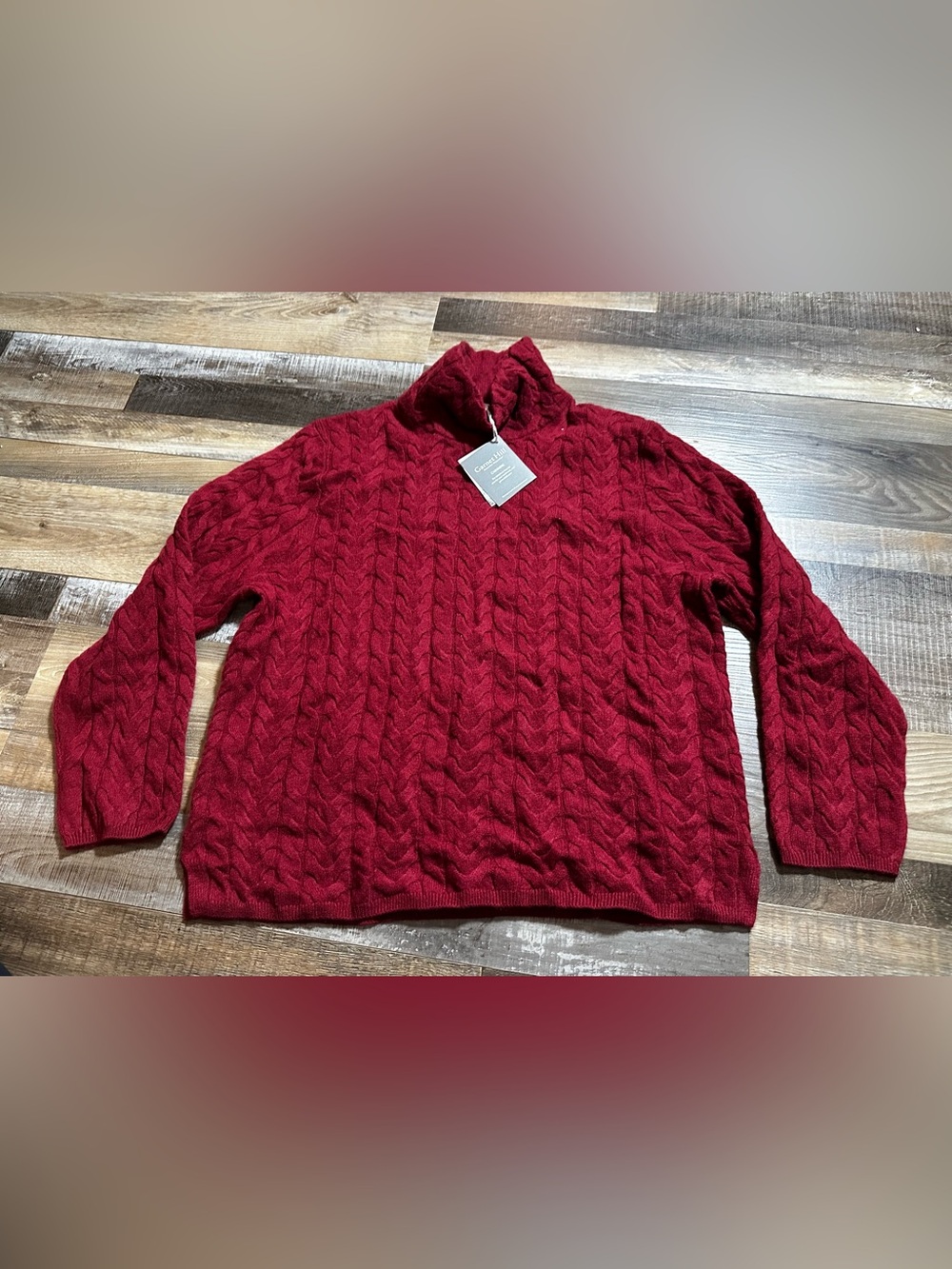 Garnet Hill Red Cable Turtleneck Sweater